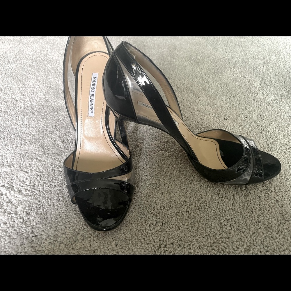 Manolo Blahnik black and acrylic D’Orsay Pumps